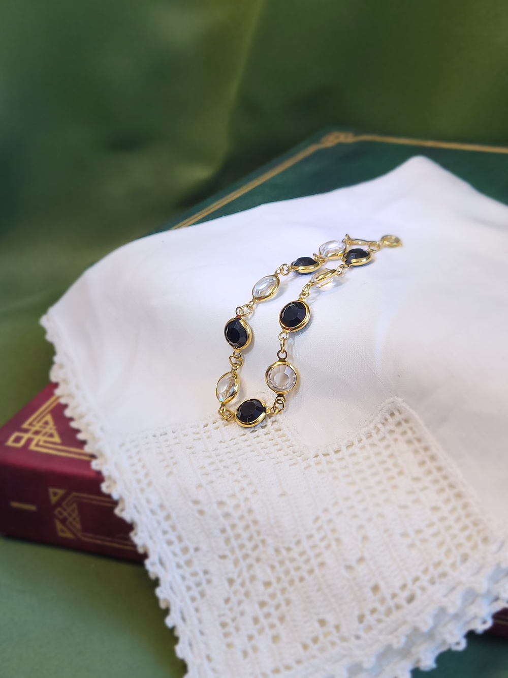 Black And White Swarovski Crystal Gold Bracelet